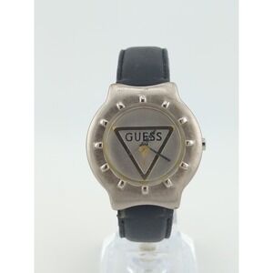 Guess Watch Ladies Vintage 90s 36mm Case Black Leather Band - New Battery